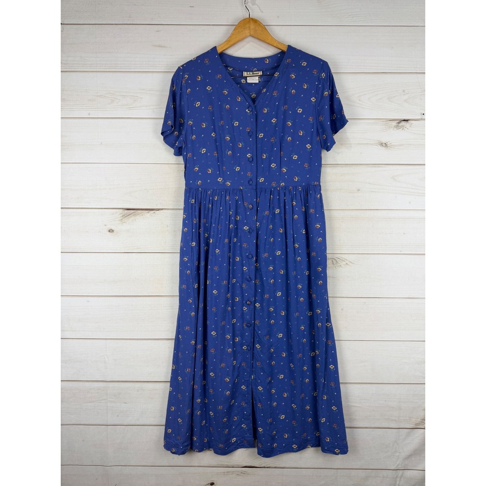 Vintage LL Bean Dress Womens 8 Floral Petite Maxi Prairie Cottage Core USA